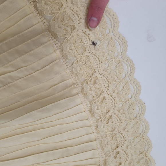 1970's Mexican Wedding Dress Cream Midi Long Sleeve Lace Pleats V-neck Tiered - Picture 13 of 16